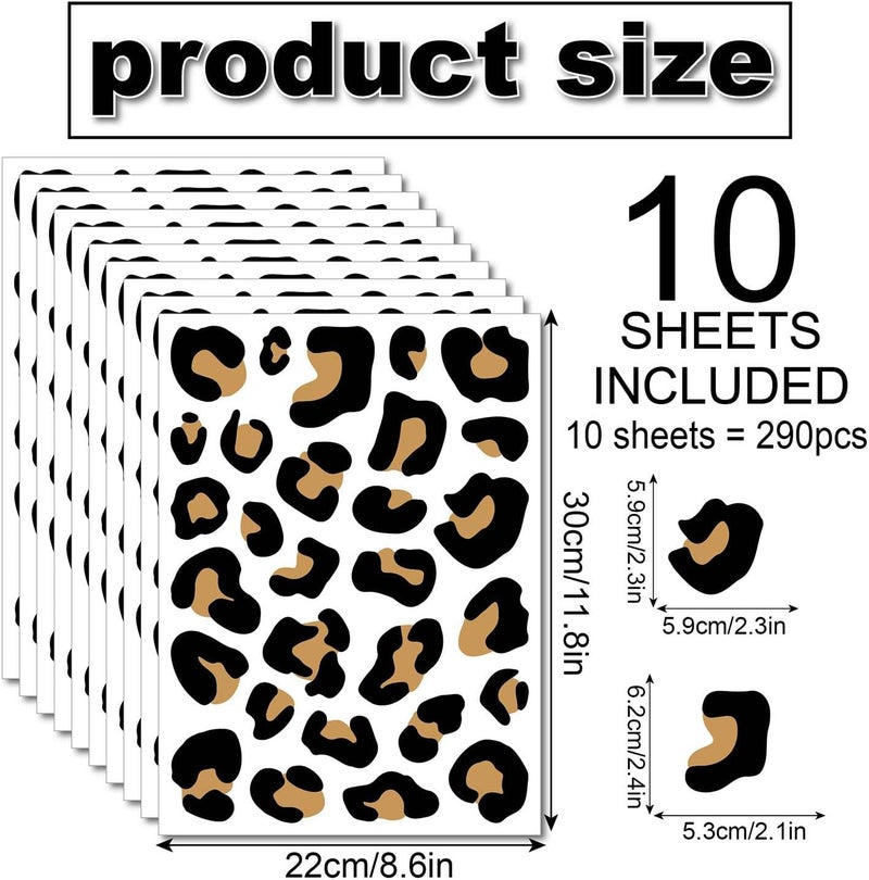 CharmFlo 10 Sheets 290Pcs Leopard Wall Decals Removable Peel & Stick Wall Stickers Self-Adhesive Animal Print Vinyl Decor for Nursery,Car,Door,Home,Bedroom,DIY Easy Installation - Image 2